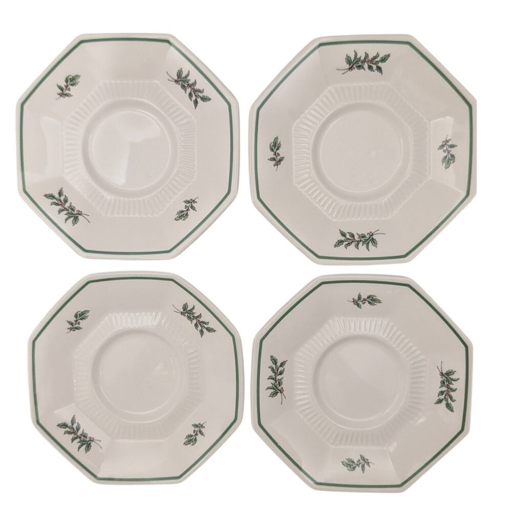 Vintage Nikko Christmastime Octagonal Saucers Set of 4 - 6" Holiday Replacement